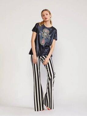 Midheaven x Cynthia Rowley Stella Striped Rockstar Flare Jeans